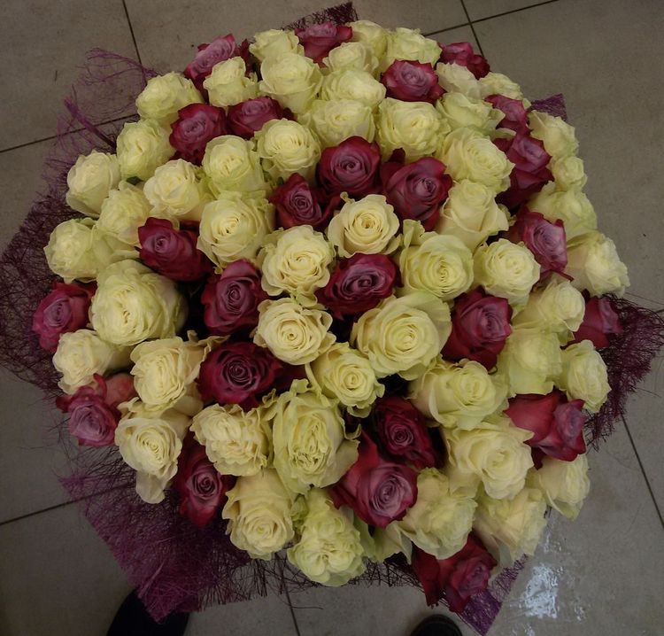 101 роза микс ,Эквадор, 60см